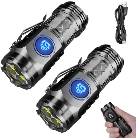 Mini linterna de monstruo de tres ojos, 2 mini linternas, mini linterna de flash, linterna de bolsillo, linterna LED recargable para camping, senderismo, al aire libre