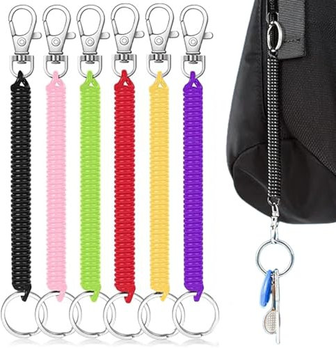 Luxiremi 6 Pcs Stretchy Spiral Keyring, Anti-Lost Plastic Spiral Keyring with Retractable Keyring and Carabiner, Theftproof Key Chains for Men, Keychain for Keys Wallet Phone Backpack Fishing Tools