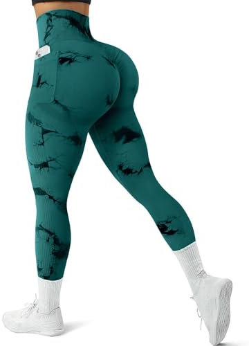 Litthing Leggings de Sport Tie Dye Tenue pour Femme Push Up Anti Cellulite Pantalon Taille Haute Slim Fit Butt Lift Pants Collant pour Yoga Running Gym