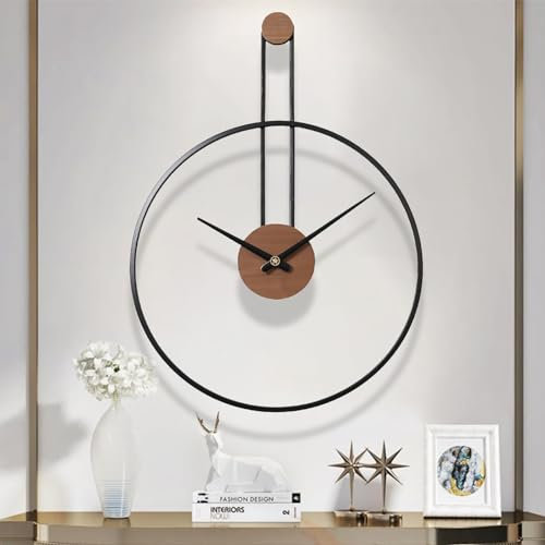 Große dekorative Wanduhr für das Wohnzimmer, Metall & Walnuss Zifferblatt Home Decor Silent Non Ticking Lightweight Uhren für Schlafzimmer, Bauernhaus, Büro Dekorationen, 28.7''×21.6'', Schwarz