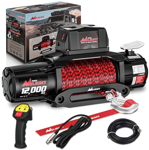 Nilight 12000lbs Electric Winch 12V Waterproof IP68 for Trailer Jeep ATV UTV Truck SUV Towing Portable Winches with Synthetic Rope 3-IN-1 Smart Remote