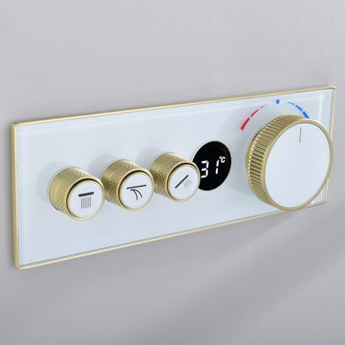 Miscelatore Doccia Termostatico a 3 Vie Display Digitale Termostatico Doccia Incasso Ottone Miscelatore Doccia, Tutte le Funzioni Possono Essere Usate Simultaneamente(Gold)