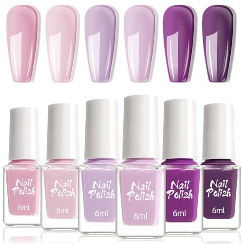 Purple Nail Polish Set - 6PCS Pure Color Nail Polish - Multiple Collocation Fast Drying DIY Nail Varnish Art - Air Dry No Need UV Lamp Manicure Home Salon Gift Set for Women