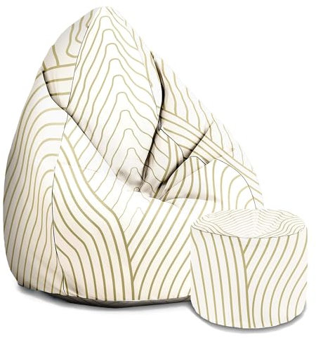 DreamRoots Sitzsack Erwachsene mit Füllung 80x80x120cm - Bean Bag Chair - Sitzsäcke mit Lehne und Hocker und Bezug - Sitzsack Sessel - Chill Sessel Oxford Mountain Wave
