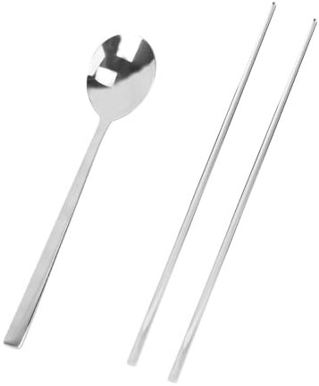Garneck 2 Piezas palillos chinos palillos planos cuchara palillos cuchara china cuchara coreana babero titular palillos coreanos Set de cubiertos antideslizantes juego de cubiertos Silver