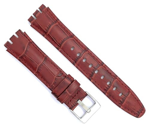 diloy Uhrenarmband aus Leder kompatibel mit Swatch Irony und Scuba Leder mit Krokodilprägung Croco grain 21-23mm Ref 328 Mittleres Braun 21mm
