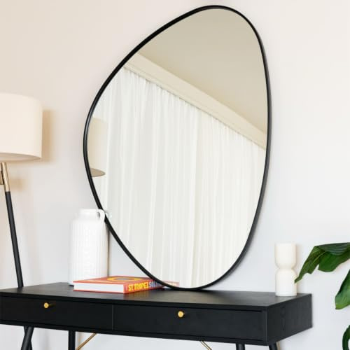 Jobu | Irregular Shaped Mirror with Black Metal Frame – 120cm x 90cm Large Wall or Leaning Mirror for Bedroom, Living Room, Hallway or Bathroom | Izumi