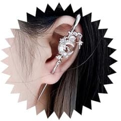 Allereya Punk Moon Ear Crawler Hook Earrings Moon Ear Hook Earrings Silver Moonstone Moon Earrings Moon Ear Wrap Crawler Earrings Moon Climber Cuff Earrings Moon Edgy Ear Pin Earrings Jewelry