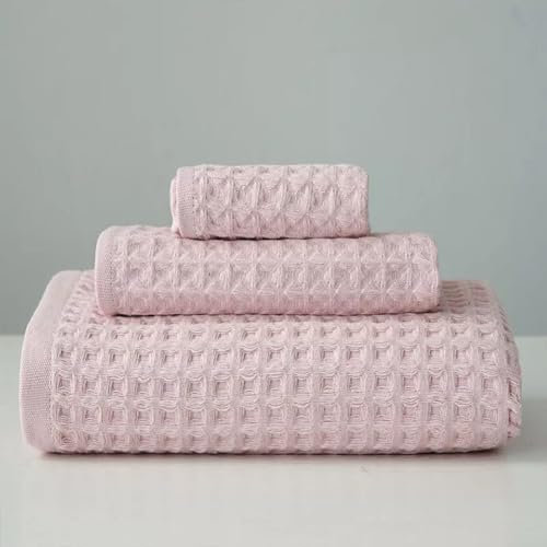 Stilvolle Waffelpiqué Badetücher im praktischen 3er-Set, ideal für den Heimgebrauch oder für Reisen (Rosa)