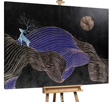 KunstLoft Ölgemälde 'Golden Oak Leaf' 200x150cm | Original Handgemalte Gemälde | Modern | Blau und Schwarz | Leinwand-Bild Ölgemälde einteilig groß | Modernes Kunst Ölbild