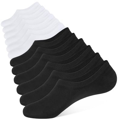 CLOSEMATE Trainer Invisible Ankle No Show Socks for Men Women Ladies 6 Pairs Low Cut Casual Cotton Liner Socks with Non-Slip Silicone Stripes(UK S,3-5, Black/White)