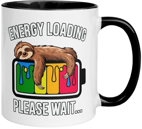 Faultier Tasse | Energy Loading – Please Wait | Lustiger Geschenk Becher für Morgenmuffel