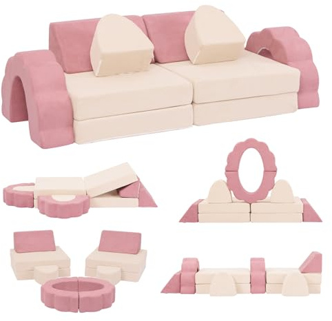 LOAOL Kids Couch 10PCS, Modular Kids Play Couch, Multifunctional Foam Toddler Sofa, Imaginative Convertible Play Sofa for Playroom(Medium Size)