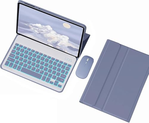 Bueuwe Funda con Teclado para Redmi Pad 2 2025, retroiluminación de 7 Colores, Teclado inalámbrico magnético extraíble,Púrpura