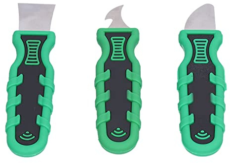 3Pcs Injection Scraper Set Stainless Steel Glue Removing Tool Multiple Shape Prying Blade Kit for Machinery Electronics Furniture Maintenance PVC Handle 4.5 Inch