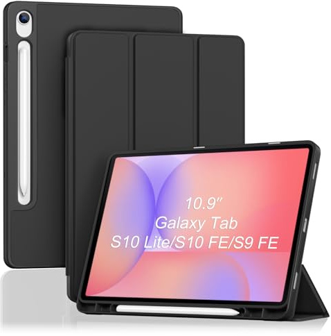 ProCase Smart Case for Galaxy Tab S10 Lite/S10 FE/S9 FE 10.9-Inch with S Pen Holder, Trifold Stand Folio Cover with Soft TPU Back for 10.9 Galaxy Tab S10 Lite/S10 FE/S9 FE -Black