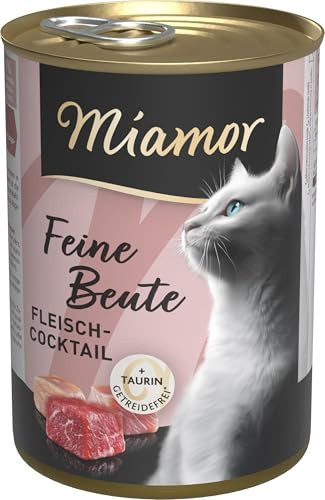 Miamor - Feine Beute | Nassfutter für ausgewachsene Katzen mit 7 Sorten Fleisch und Innereien. Getreidefreies Alleinfutter in der Dose mit Taurin ohne künstliche Zusätze | 12x400g Fleischcocktail