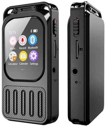 64GB MP3 Player with Bluetooth 5.3 Digital Voice Recorder Touchscreen Portable MP3 Music Player HiFi Lossless Sound Audio Player with Speaker 3072kbps Voice Activated Recorder Earphone Jack