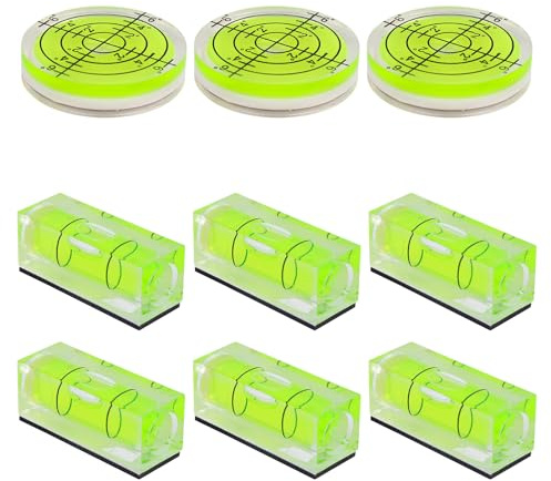 9pcs Small Square Round Bubble Spirit Level, Square & Circular Mini Magnetic Bubble Levels Measuring Tool for Precise Leveling of Turntables Cameras Tripods Drills Frames & Phonographs