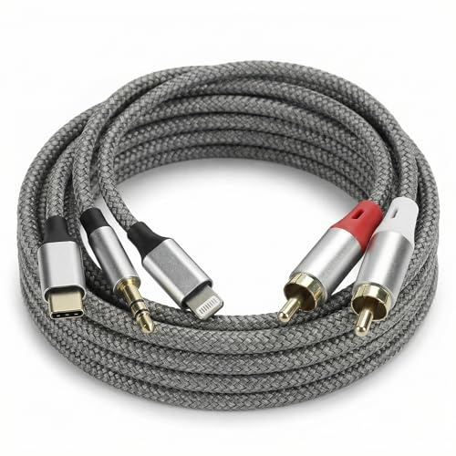 QWORK® 3-in-1 Adattatore audio cavo RCA, 2 RCA a 3.5mm USB-C a 2 cavi RCA, compatibile con Lightning, telefoni cellulari, auto e altoparlanti
