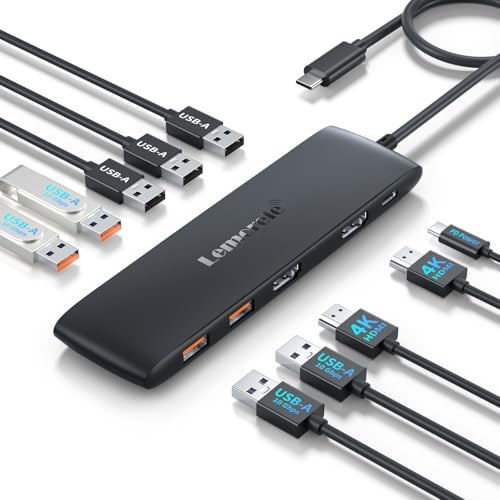 Lemorele USB-C Dock 10-in-1 mit Dual HDMI, 10Gbps USB und 100W PD | 5 USB-A-Anschlüsse für schnelle Daten und Zubehör – Dual-Monitor-Erweiterung für Laptop, Büro und Homeoffice