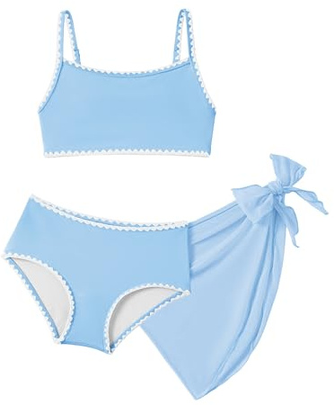 Arshiner Fille Ensemble Bikini Trois Pieces Haut Sport Taille Haute Culotte Jupe Plage Piscine Sechage Rapide Elastique Enfant 7-16 Ans