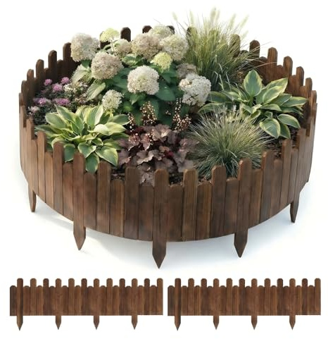 CHUNER Rasenkante Beeteinfassung aus Holz flexibel, 240 cm (2x120cm) x20 cm, Rollborder für Garten, Beetumrandung, Gartenzaun, Holzzaun, Dunkelbraun