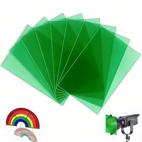 mawmuaw 8 Stück Lampenfolie Grün Hitzebeständige Farbfolie für LED Lampen | A4 Farbfilter Farbkorrektur, Folie Grün Transparente, Farbfolien Gel für Studioblitz, Foto, Video & DIY, 29,7x21cm
