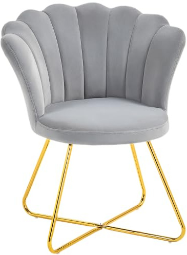 HOMCOM Fauteuil Coquillage avec Pieds en Acier 69 x 64 x 80 cm Gris | Chaise Coiffeuse, Fauteuil de Salon en Velours, Pour Salon et Chambre