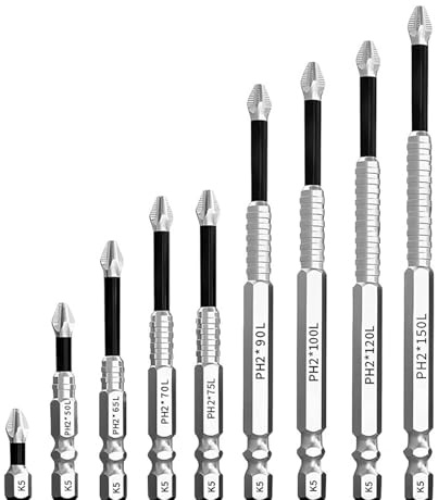 9 PCS Anti-Slip Impact Electric Drills Bits, Magnetic Screwdriver Bits Set, Durable Screwdriver Bit Kit, 9 Sizes 25L 50L 65L 70L 75L 90L 100L 120L 150L,for Impact Drivers and Power Drills