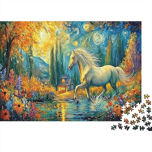 Sternenpferd-Stressabbau-Puzzle, weißes Pferd, Zauberwald, aus recycelter Pappe, 52 x 38 cm / 1000 Teile, einzigartiges Geburtstagsgeschenk