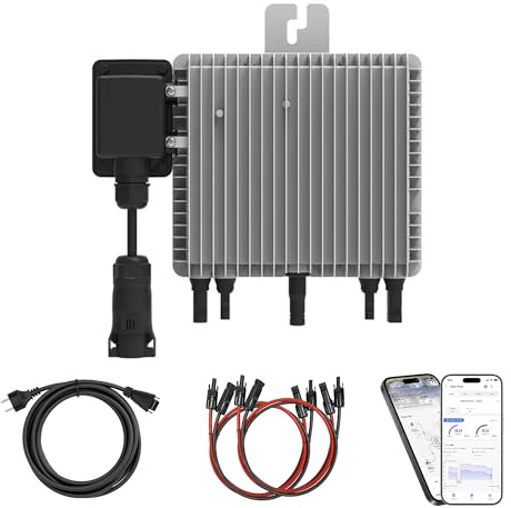 DEYE Mikro-Wechselrichter 800 W SUN-M80G4-EU-Q0 inkl. 5m Anschlusskabel und 4x1m Solarkabel für Balkonkraftwerk, IP67 wetterfest, Plug&Play Installation, 2 MPPT, WiFi, Micro Inverter