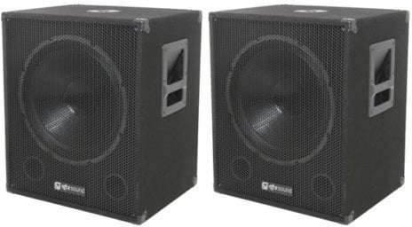 2 x QTX QT15SA 15 600W Active Powered Subwoofer Bass Bin Speaker Pair