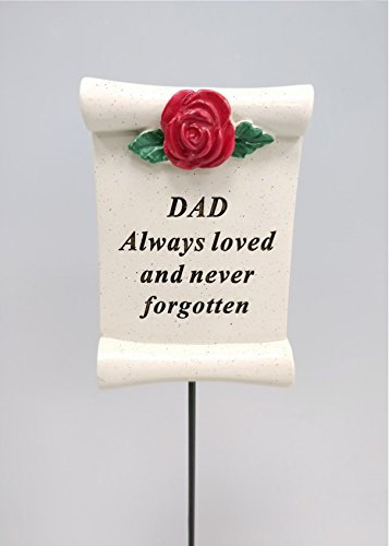 Dad Red Rose Scroll Memorial Stick Remembrance Plaque Tribute Spike Grave Side Stake