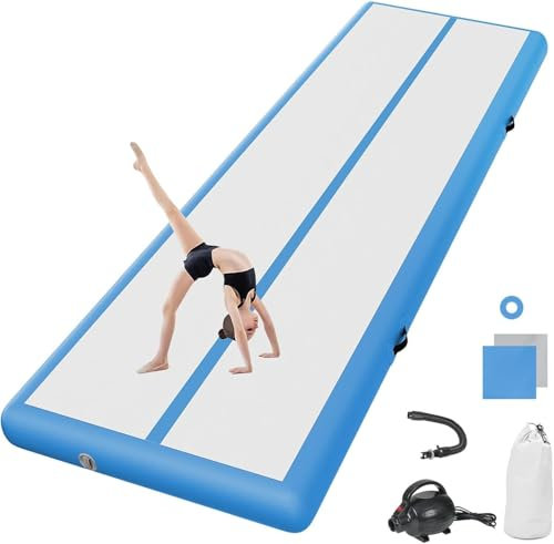airtrack Aufblasbare Bodenturnmatte, Gymnastikmatte, mit Luftpumpe, Dicke 10 cm oder 20 cm, Länge 3 m, 4 m, 5 m, 6 m, 7 m, 8 m, 9 m, 10 m, 11 m oder 12 m