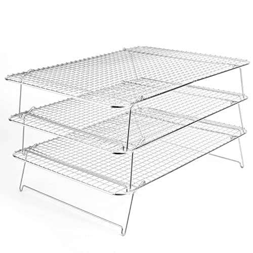 Tebery 304 Grade Stainless Steel Baking Rack 3-Tier Stackable Cooling Rack Set for Baking Cooking Grilling - 16.5 x 12