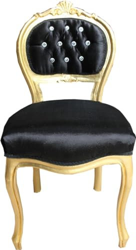 Casa Padrino Barock Damen Stuhl Schwarz/Gold mit Bling Bling Glitzersteinen - Schminktisch Stuhl