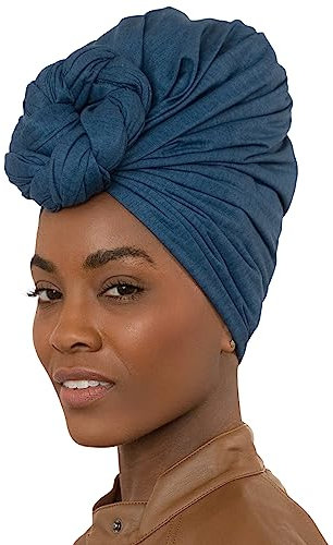 Afrikanische Kopfbandagen für schwarze Frauen – Jersey-Schals für Damen, Kopftuch – Haarschal für schwarze Frauen – weich und atmungsaktiv, Denim Dunkelblau, Einheitsgröße
