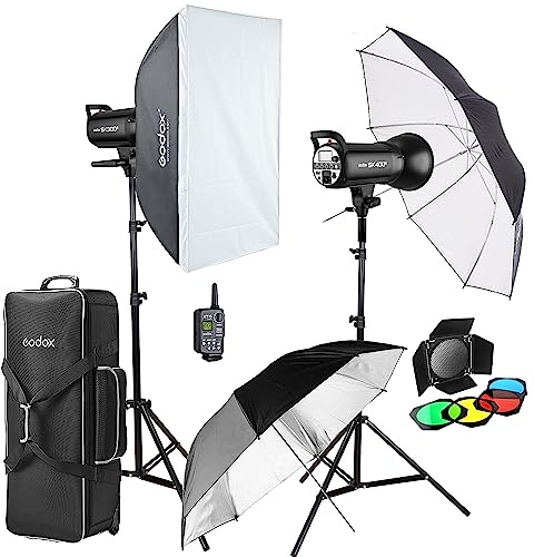 Godox 2 x SK400II 800Ws Strobe Flash Light Monolight Kit for Studio Photography, Includes Light Stand, Softbox, Reflector, Honeycomb, Barnd Door Kit, Umbrella, Carrying Case