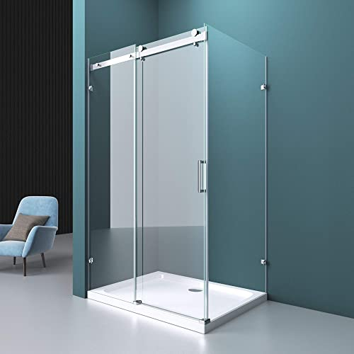 Mai & Mai Duschkabine Schiebetür Eckdusche 90x100 cm Sicherheitsglas 8mm ESG beidseitige NANO-Beschichtung 4-Punkt Halterung Dusche R-17-2