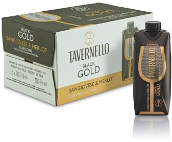Tavernello Black Gold Vino Rosso Sangiovese Merlot Rubicone IGT, 13.5% Vol, Confezione con 15 Brik da 500 ml