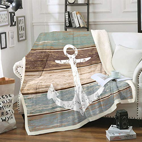 Tbrand Anker Decke 130x150cm Nautisches Thema Wohndecke Vintage Timeworn Verwitterte Holzbretter Rustikales Kuscheldecke Gewicht Flanell Fleecedecke,Braun