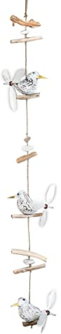 IMAGO Carillon à vent Mouettes de mer avec hélice - Décoration de jardin maritime mobile - Décoration en bois avec plumes (3 mouettes)