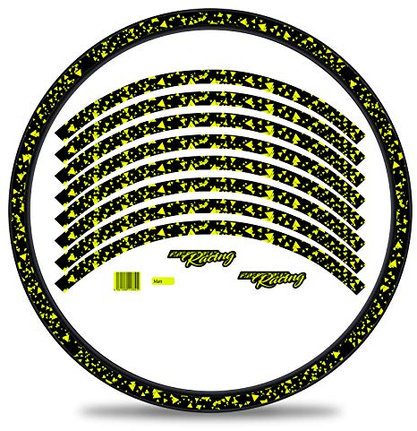 16-teiliges Set Felgenrandaufkleber Sticker für Fahrrad Felgen im Delta Design Komplett Set für 27 29 für Rennrad Mountainbike MTB Laufrad RX028 (Neon Gelb, Glanz)