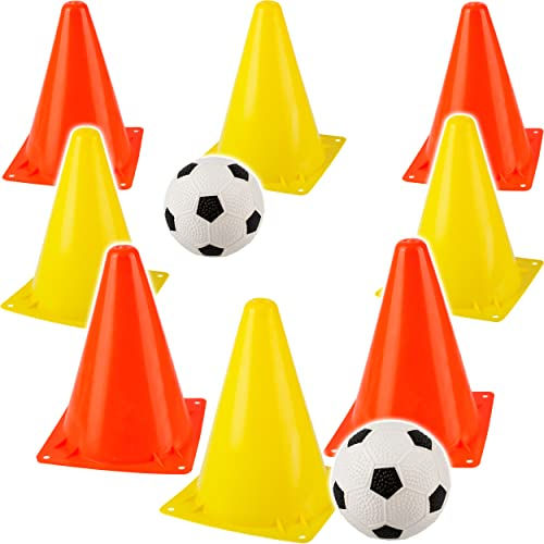 alles-meine.de GmbH 5 tlg. Set Verkehrskegel/Pylonen & Ball - wasserfest - 18 cm - für draußen - für Kinder & Hunde - Verkehrshütchen Kegel Hütchen - Verkehrszeichen/Verkeh..