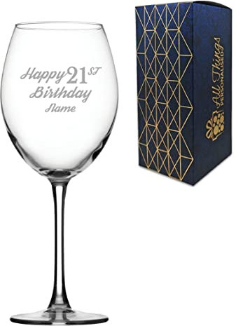 Personalised Engraved Enoteca Wine Glass Happy 21st Birthday Modern Design Gift Boxed,19oz/561ml Large Wine Glass, Customise with Any Name, Engraved in The UK