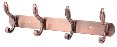 Ruilogod Wohnung Wand befestigter 4 Haken hängend Mantel Handtasche Kleiderstange Kupfer Ton