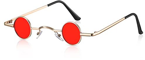 Photect Vintage Sonnenbrille mit Rundem Metall Rahmen Retro Brille mit Kleinem Kreis Hippie Ovale Sonnenbrille für Männer Frauen (Schwarz) (Gold, Rot)