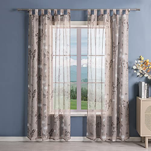 Delien Gardinen Modern Transparente Gardine mit Schlaufen für Wohnzimmer Vorhang mit Blumenmuster »Löwenzahn« Flächenvorhänge Dekoschals Fenstergardine 1 St.,BxH 140x225cm,Sand