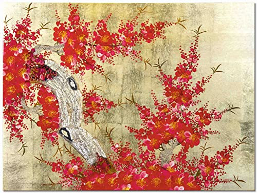 Tableau en Bois Laqué Peint, Fleur de Cerisier, Fait Main, L40xH30cm - Peinture Mural de Décoration, Style Asiatique - Artisanat du Vietnam (S44-7031)